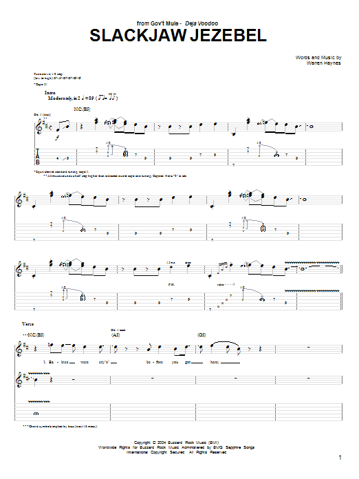 Warren Haynes Slackjaw Jezebel sheet music notes and chords. Download Printable PDF.