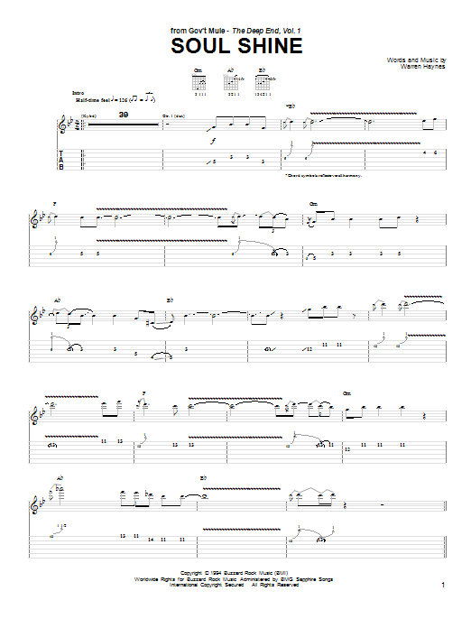 Learn to play Gov't Mule Soul Shine sheet music for Guitar Tab in minutes. Gov't Mule Soul Shine sheet music notes and chords. Download Printable PDF.