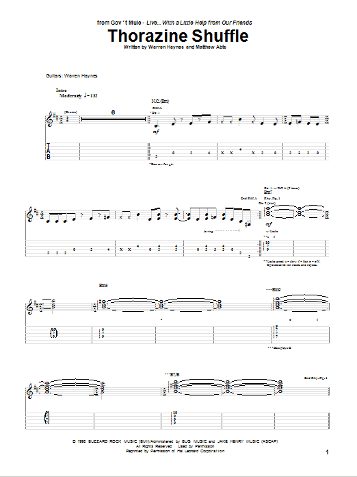 Learn to play Gov't Mule Thorazine Shuffle sheet music for Guitar Tab in minutes. Price: 7.8900$ Gov't Mule Thorazine Shuffle sheet music notes and chords arranged for Guitar Tab