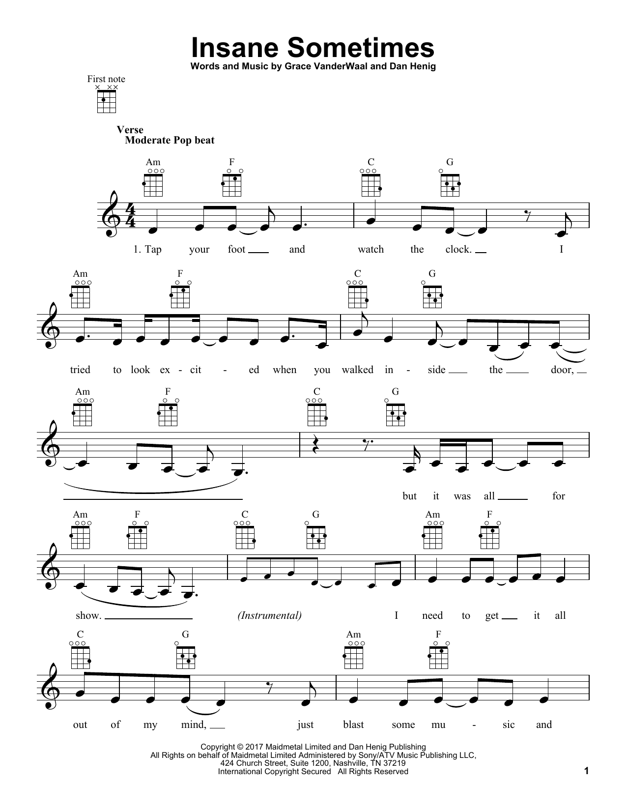 Learn to play Grace VanderWaal Insane Sometimes sheet music for Easy Piano in minutes. Price: 6.9900$ Grace VanderWaal Insane Sometimes sheet music notes and chords arranged for Easy Piano