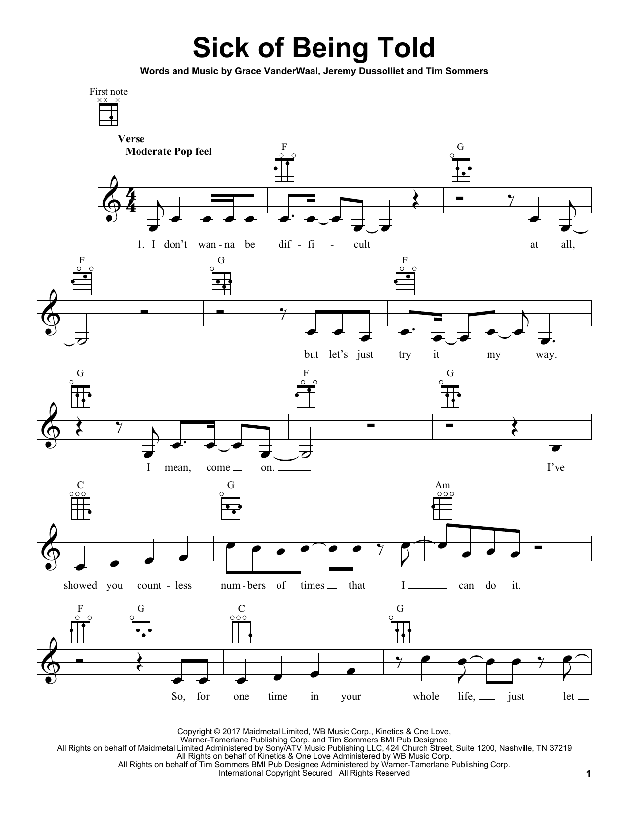 Learn to play Grace VanderWaal Sick Of Being Told sheet music for Easy Piano in minutes. Price: 6.9900$ Grace VanderWaal Sick Of Being Told sheet music notes and chords arranged for Easy Piano
