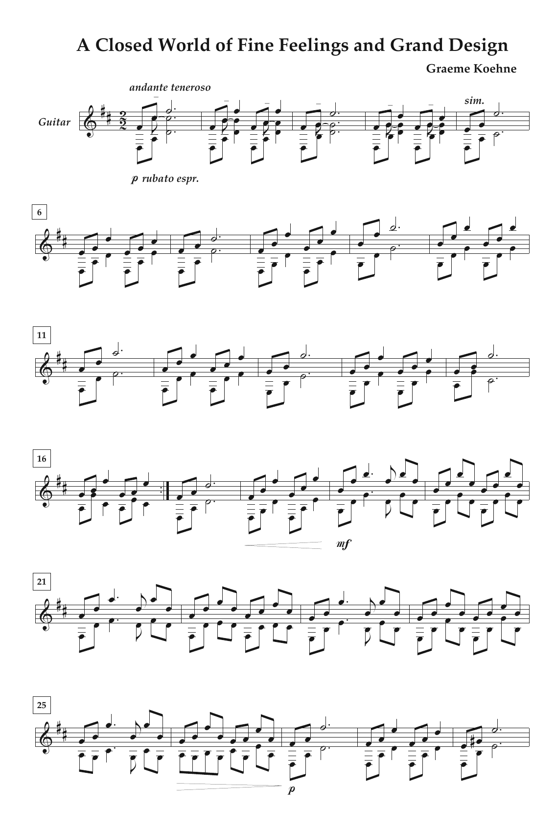 Learn to play Graeme Koehne A Closed World Of Fine Feelings And Grand Design sheet music for Solo Guitar in minutes. Graeme Koehne A Closed World Of Fine Feelings And Grand Design sheet music notes and chords. Download Printable PDF.