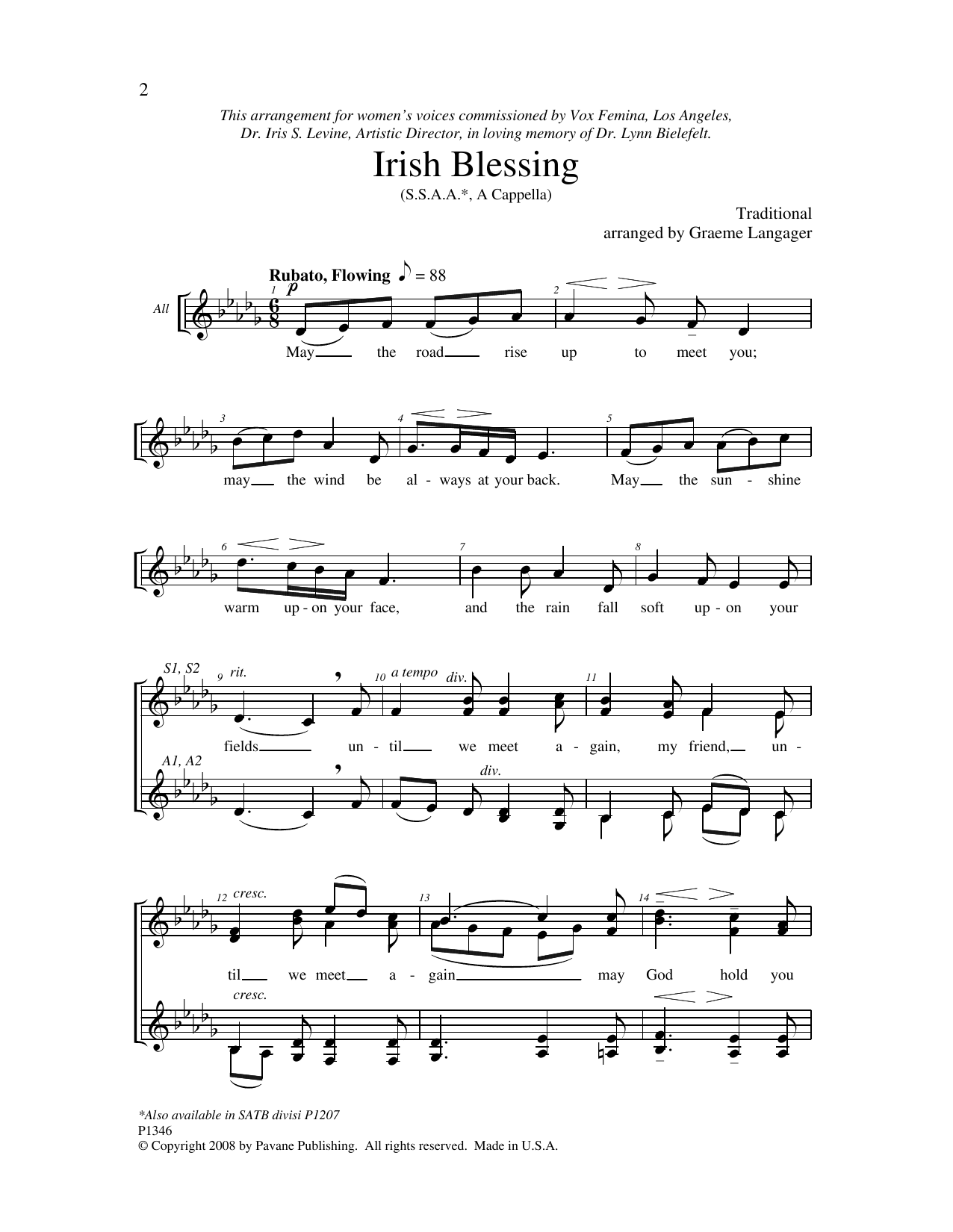 Graeme Langager Irish Blessing sheet music notes and chords. Download Printable PDF.