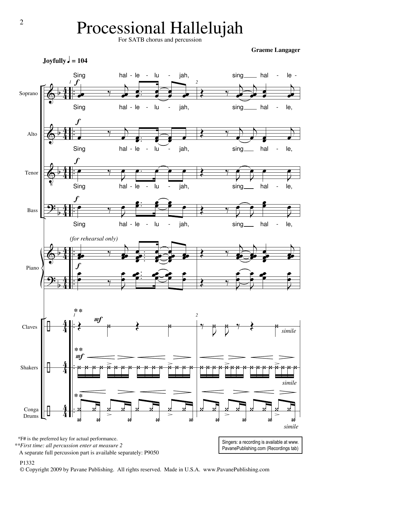 Graeme Langager Processional Hallelujah sheet music notes and chords. Download Printable PDF.