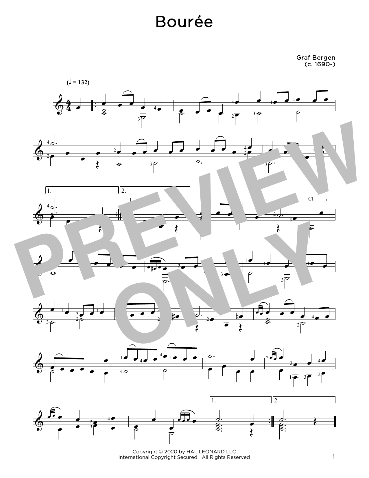 Graf Bergen Bouree sheet music notes and chords. Download Printable PDF.