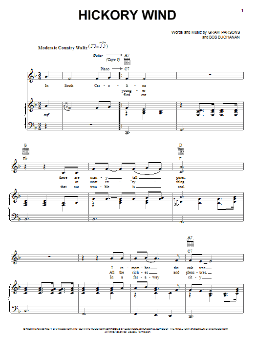 Gram Parsons Hickory Wind sheet music notes and chords. Download Printable PDF.