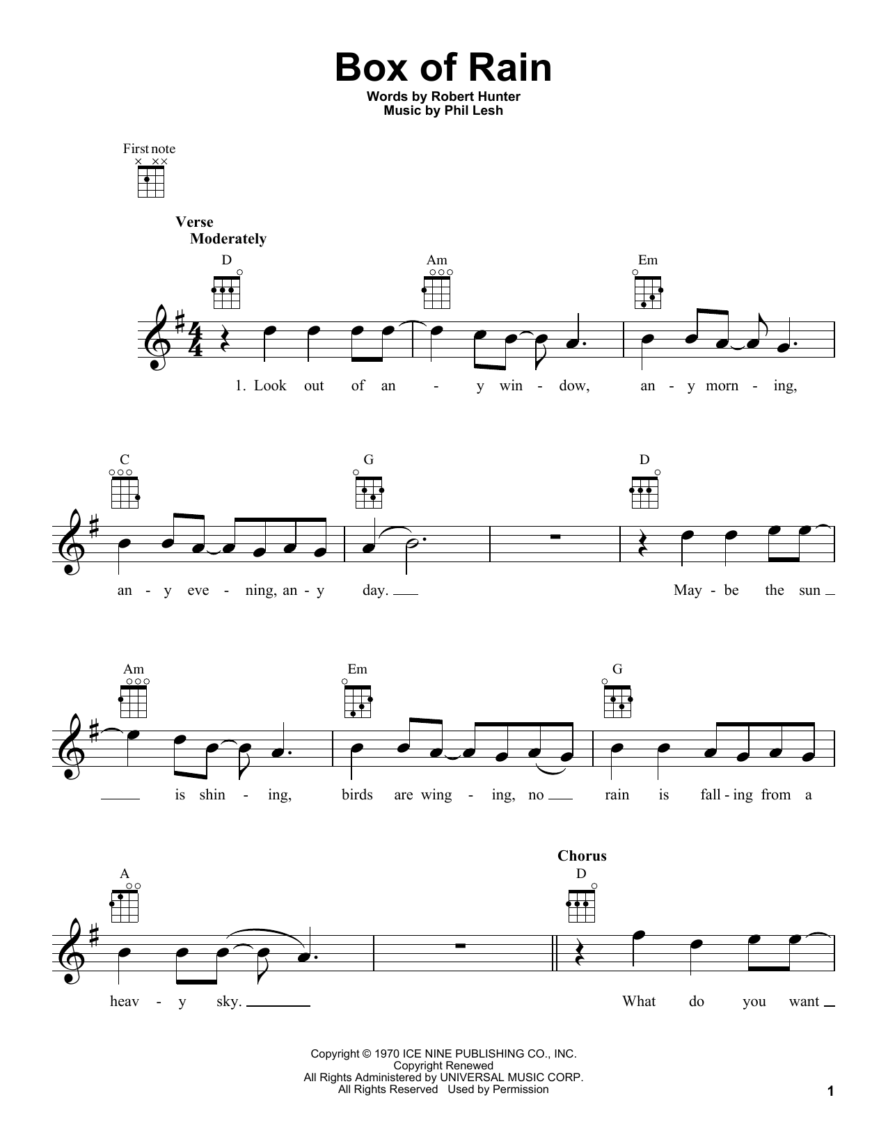 Grateful Dead Box Of Rain sheet music notes and chords. Download Printable PDF.