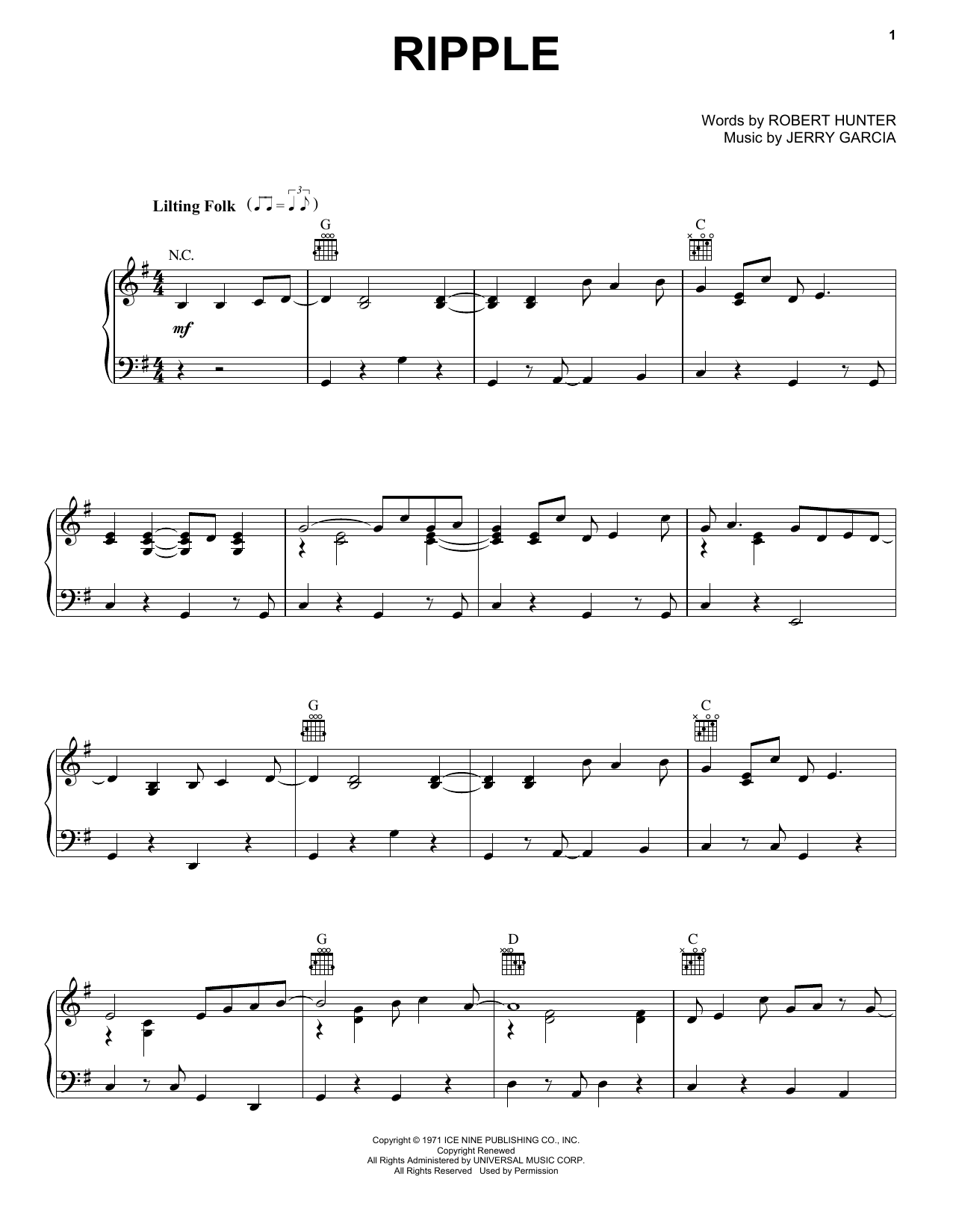 Grateful Dead Ripple sheet music notes and chords. Download Printable PDF.