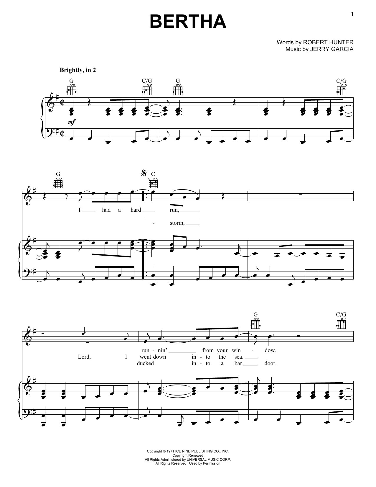 Grateful Dead Bertha sheet music notes and chords. Download Printable PDF.