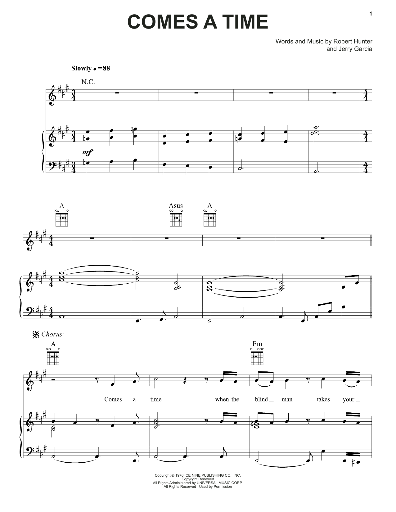 Grateful Dead Comes A Time sheet music notes and chords. Download Printable PDF.