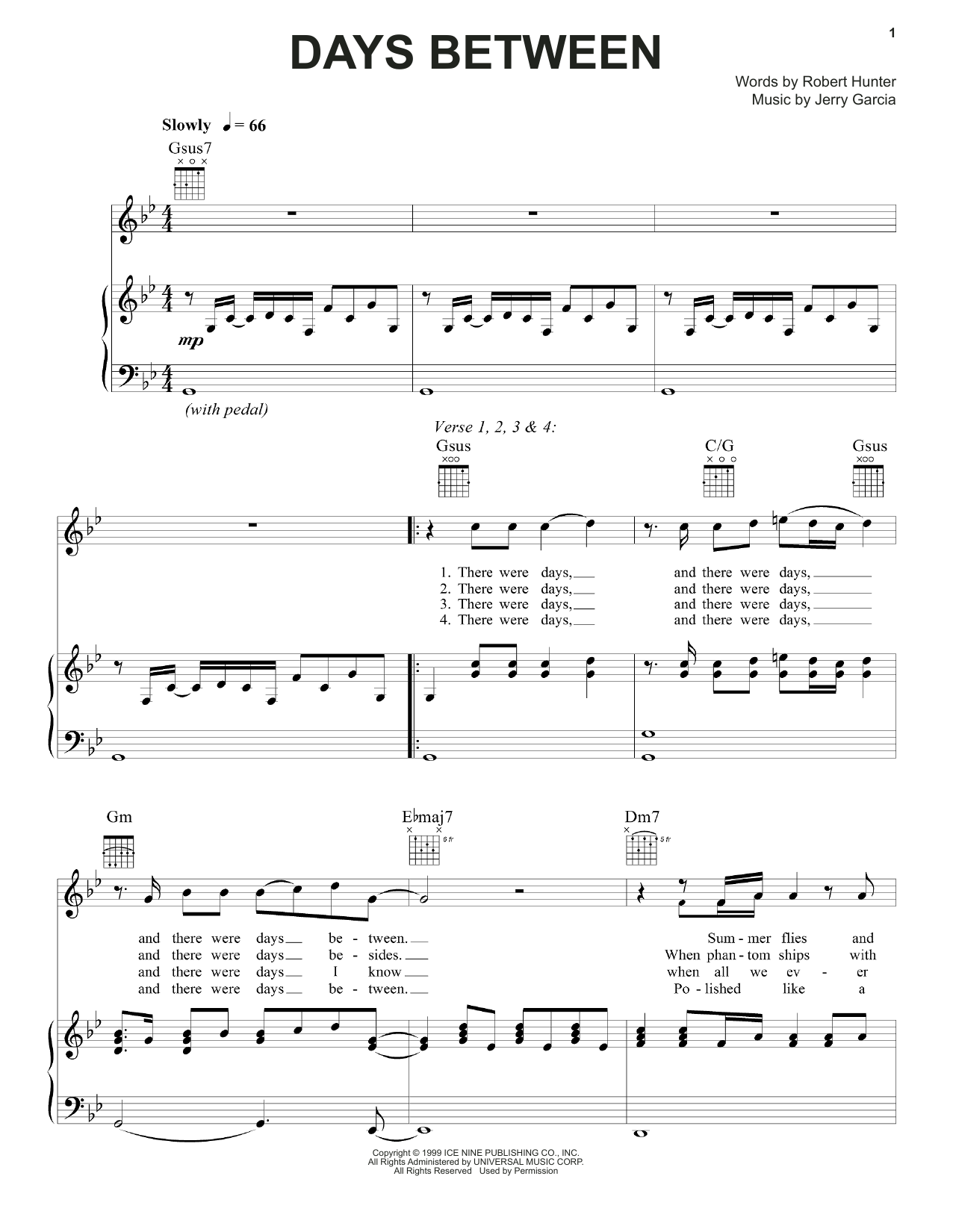 Grateful Dead Days Between sheet music notes and chords. Download Printable PDF.