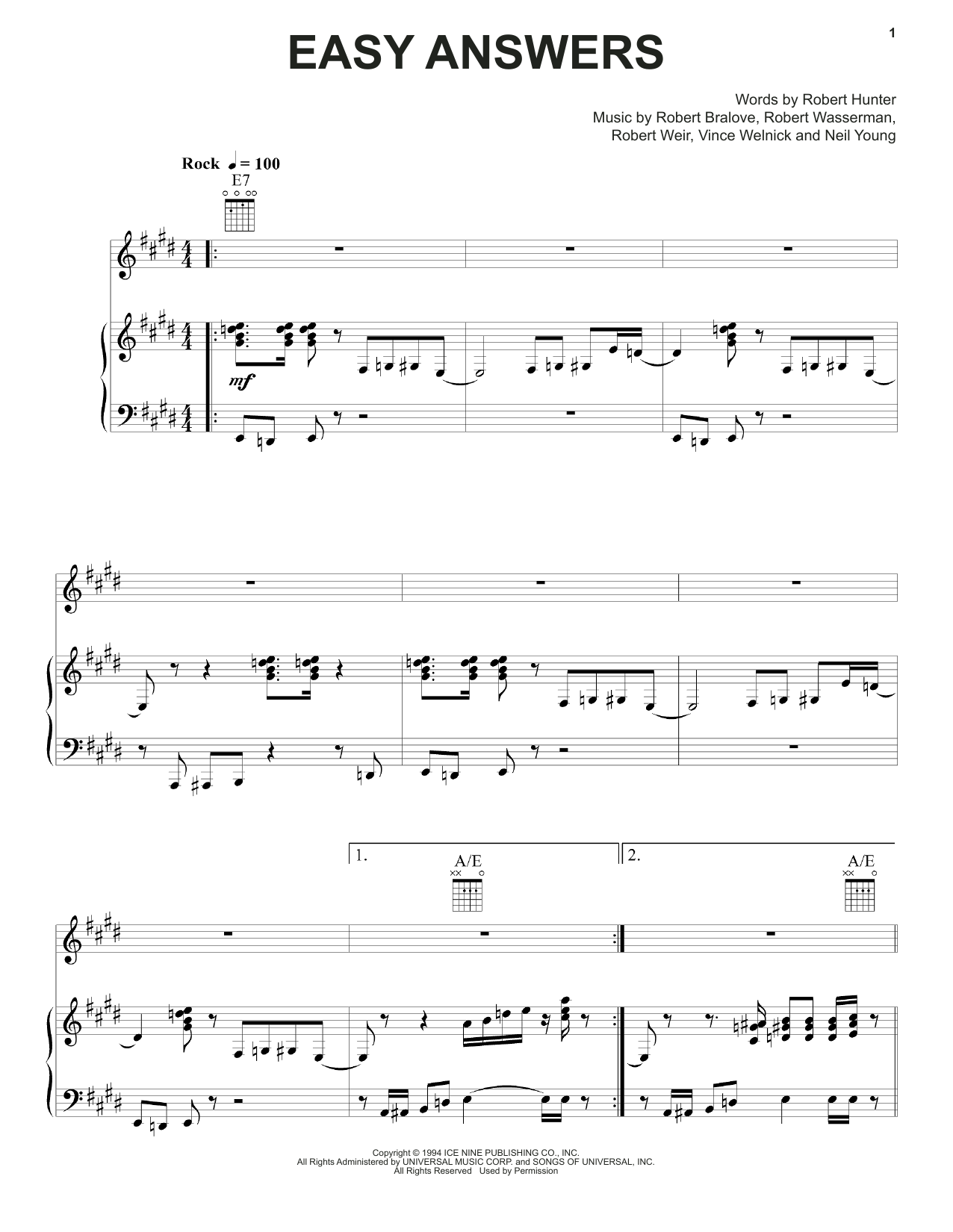 Grateful Dead Easy Answers sheet music notes and chords. Download Printable PDF.