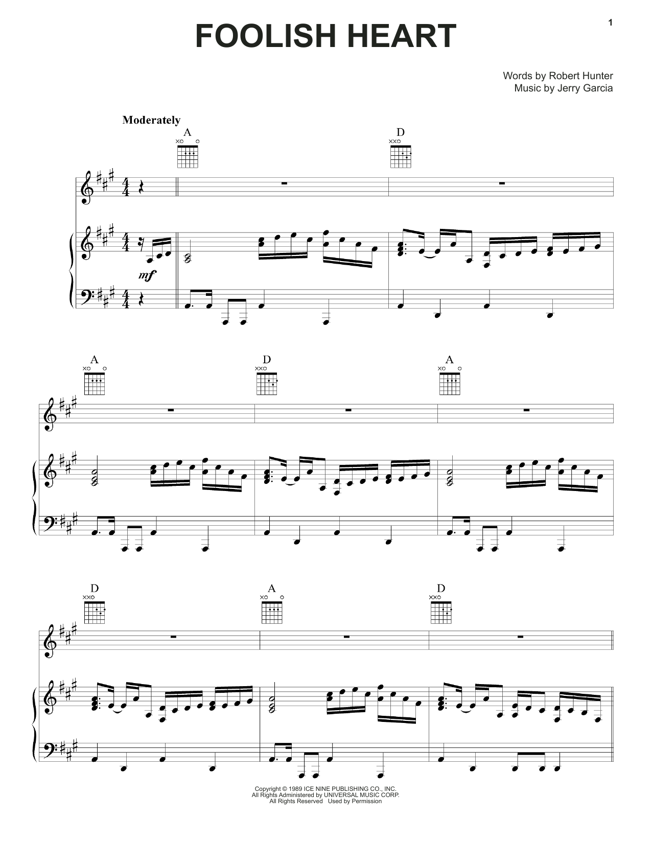 Grateful Dead Foolish Heart sheet music notes and chords. Download Printable PDF.