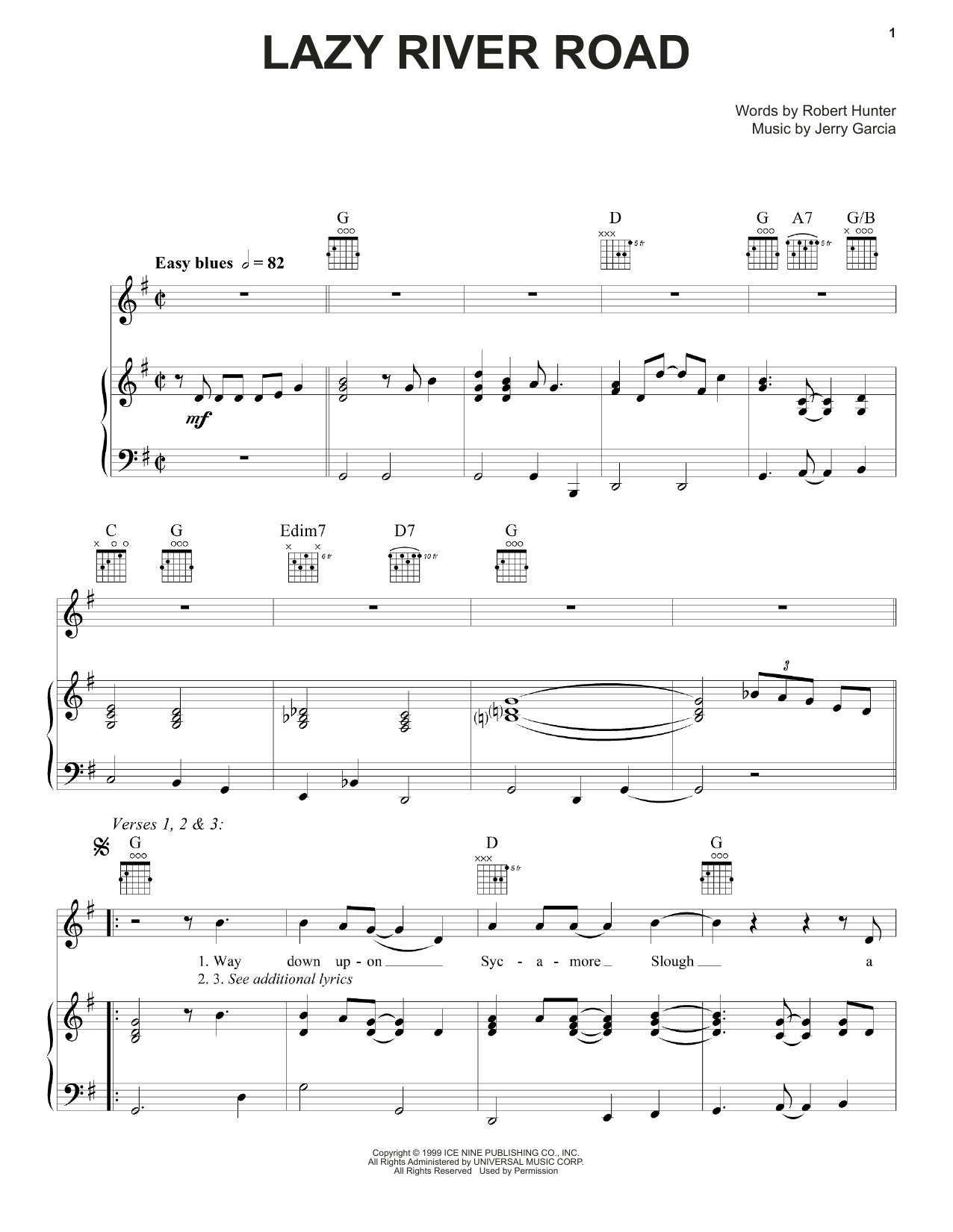 Grateful Dead Lazy River Road sheet music notes and chords. Download Printable PDF.