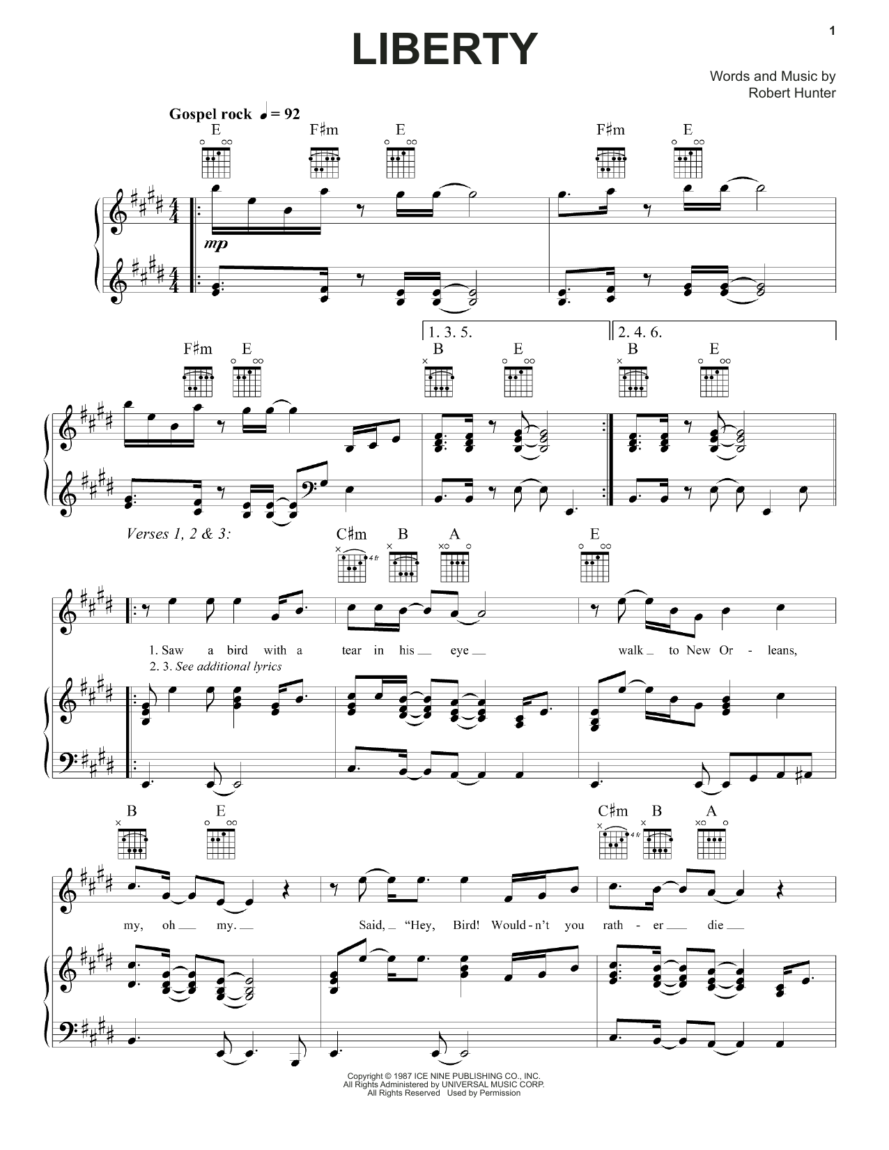 Grateful Dead Liberty sheet music notes and chords. Download Printable PDF.