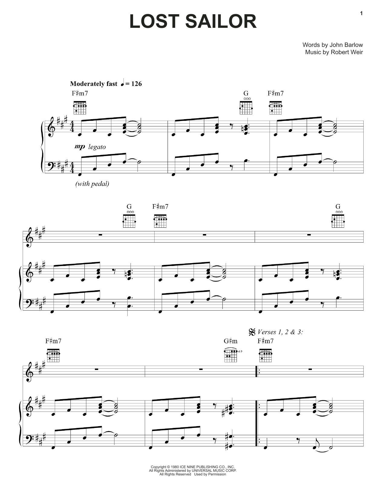 Grateful Dead Lost Sailor sheet music notes and chords. Download Printable PDF.