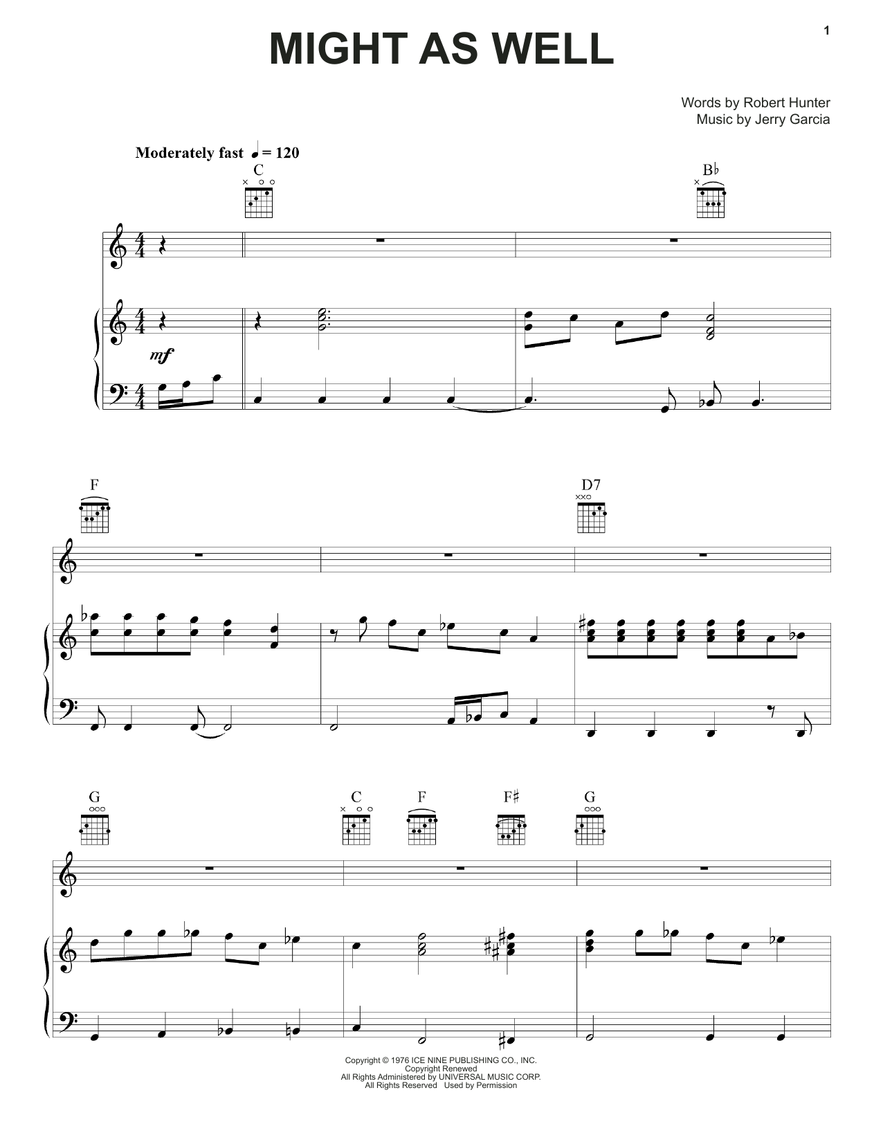 Grateful Dead Might As Well sheet music notes and chords. Download Printable PDF.