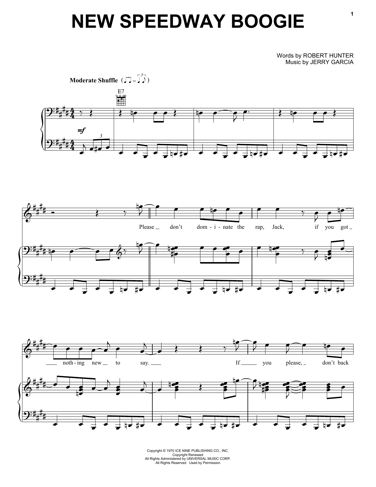 Grateful Dead New Speedway Boogie sheet music notes and chords. Download Printable PDF.