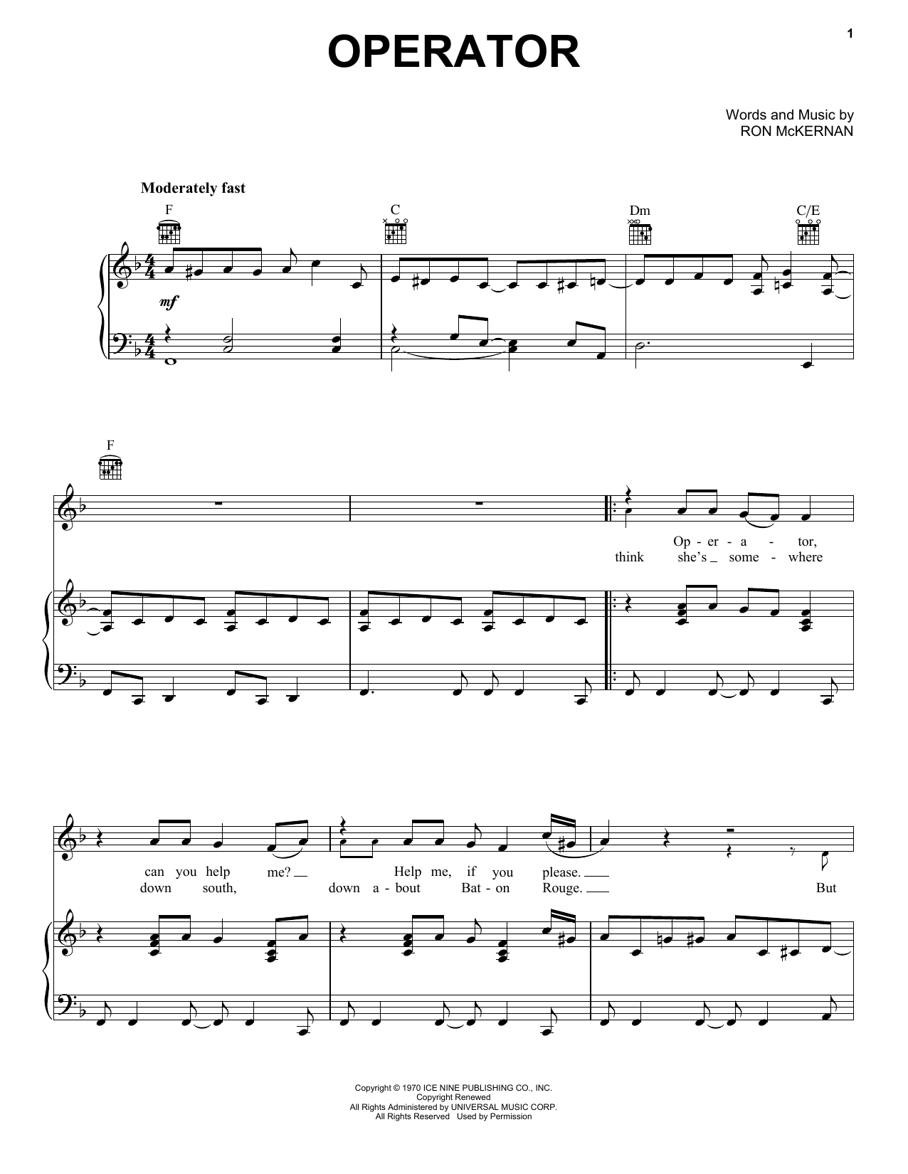 Grateful Dead Operator sheet music notes and chords. Download Printable PDF.