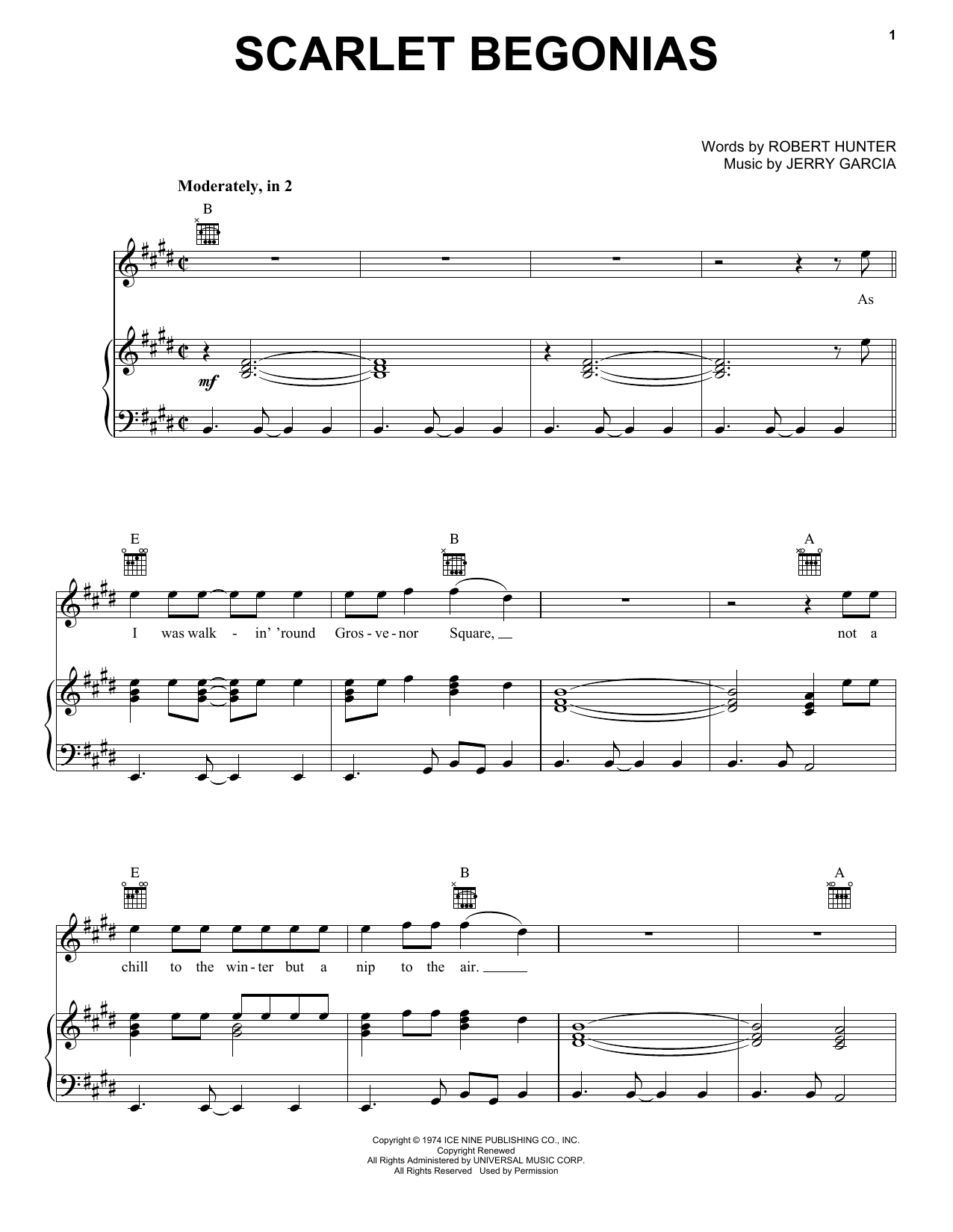 Grateful Dead Scarlet Begonias sheet music notes and chords. Download Printable PDF.