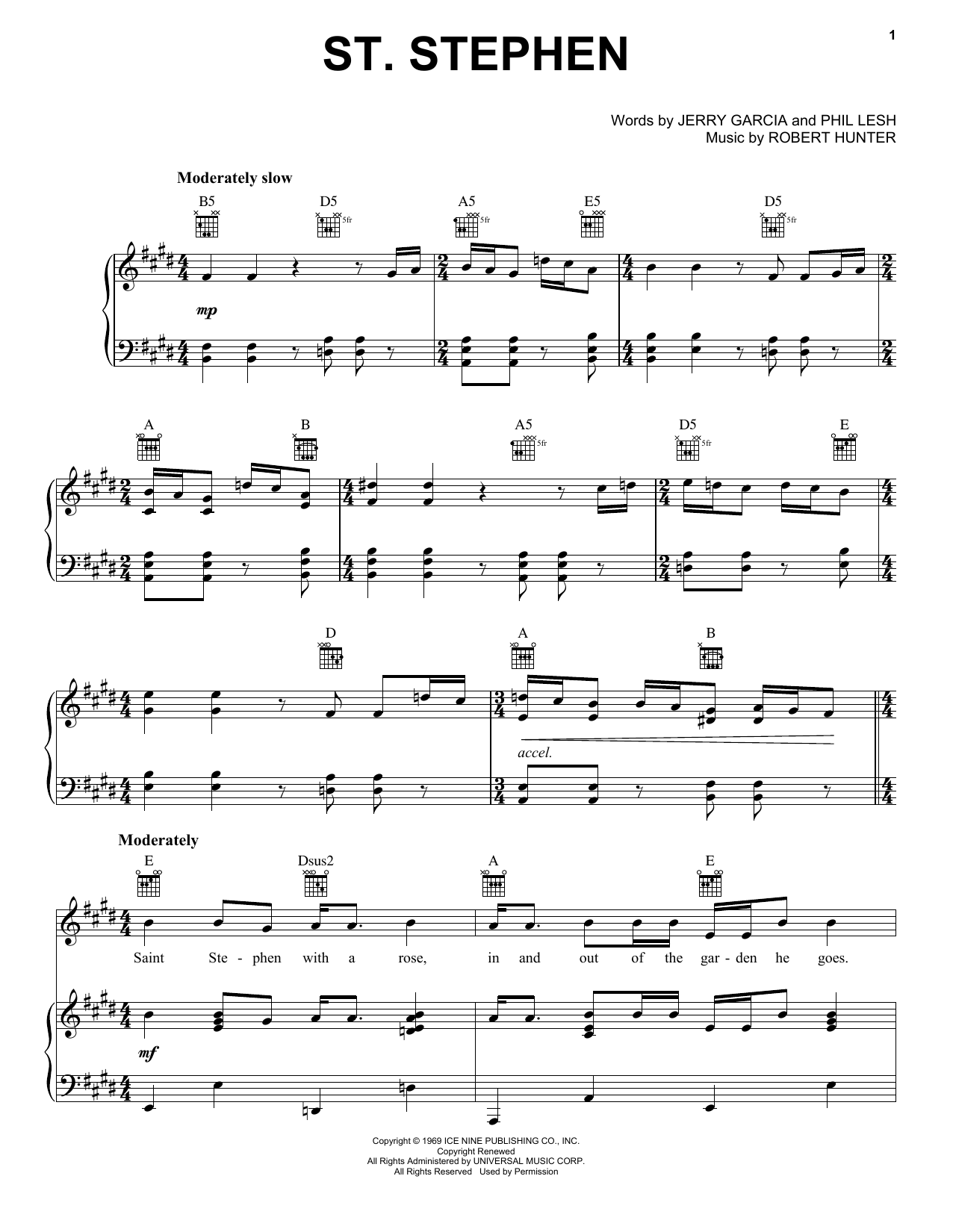 Grateful Dead St. Stephen sheet music notes and chords. Download Printable PDF.