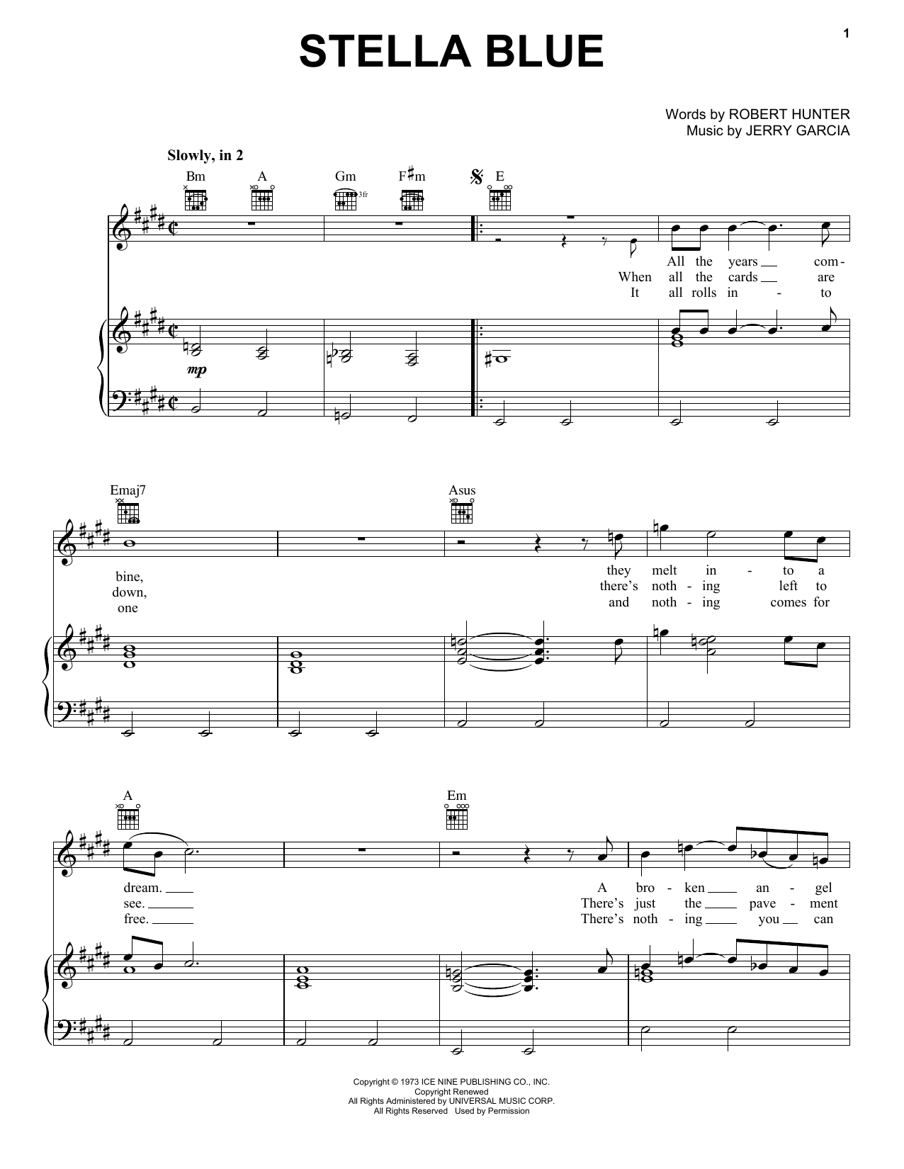 Grateful Dead Stella Blue sheet music notes and chords. Download Printable PDF.