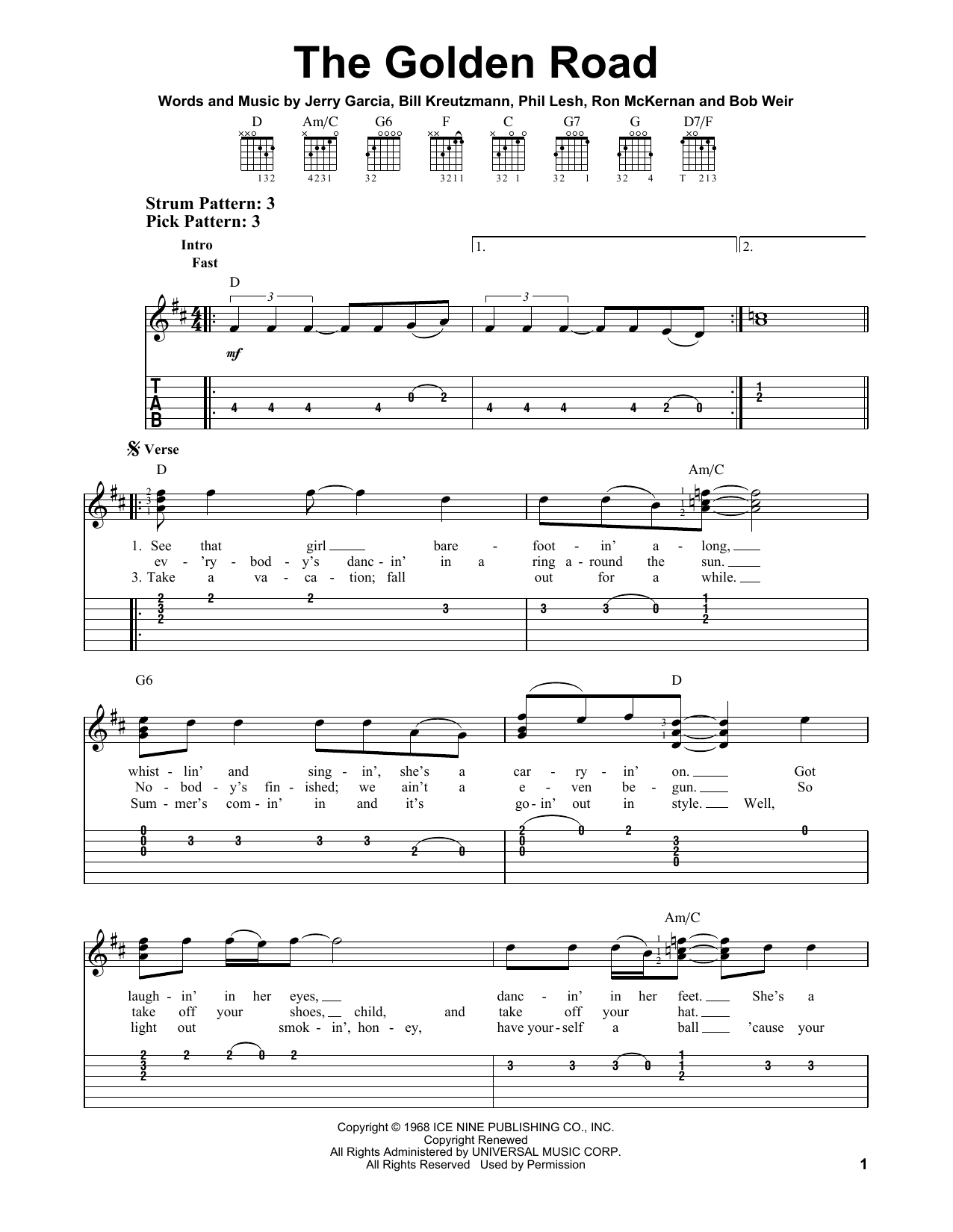 Grateful Dead The Golden Road sheet music notes and chords. Download Printable PDF.