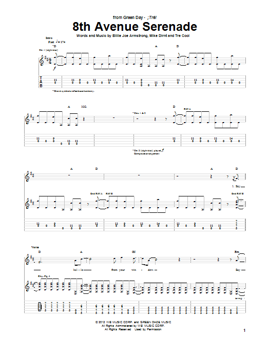 Green Day 8th Avenue Serenade sheet music notes and chords. Download Printable PDF.