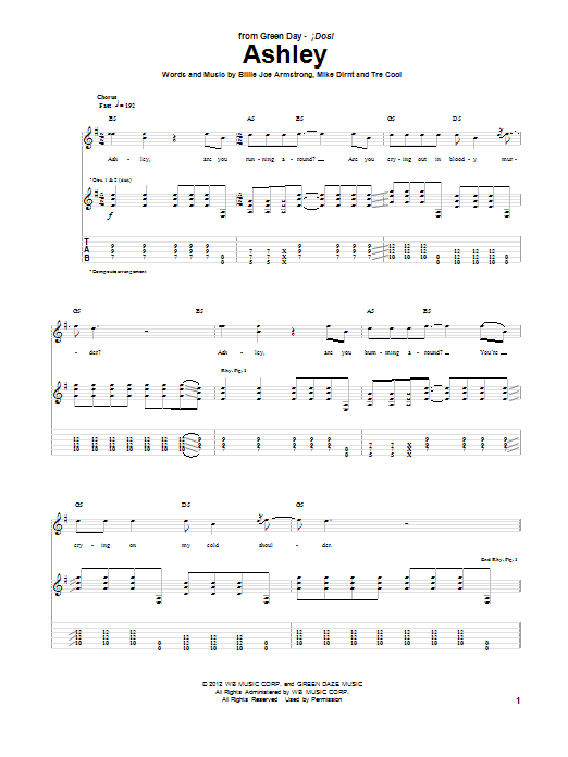 Green Day Ashley sheet music notes and chords. Download Printable PDF.