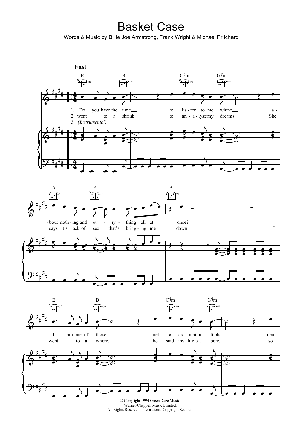methaan Ijsbeer spier Green Day "Basket Case" Sheet Music PDF Notes, Chords | Rock Score Ukulele  Download Printable. SKU: 96580