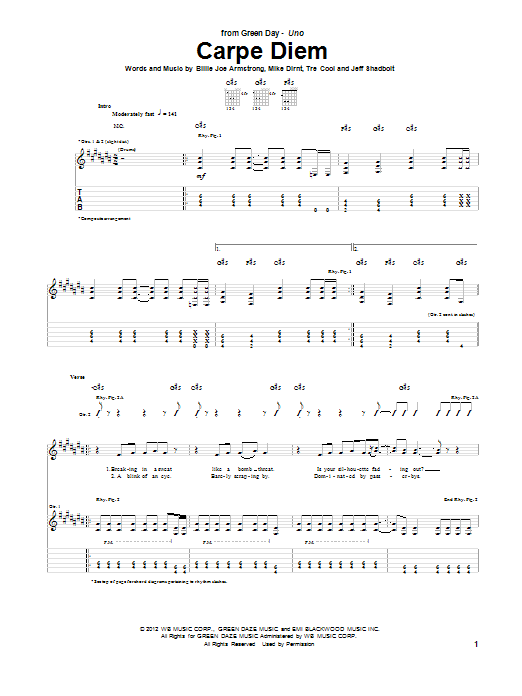 Green Day Carpe Diem sheet music notes and chords. Download Printable PDF.