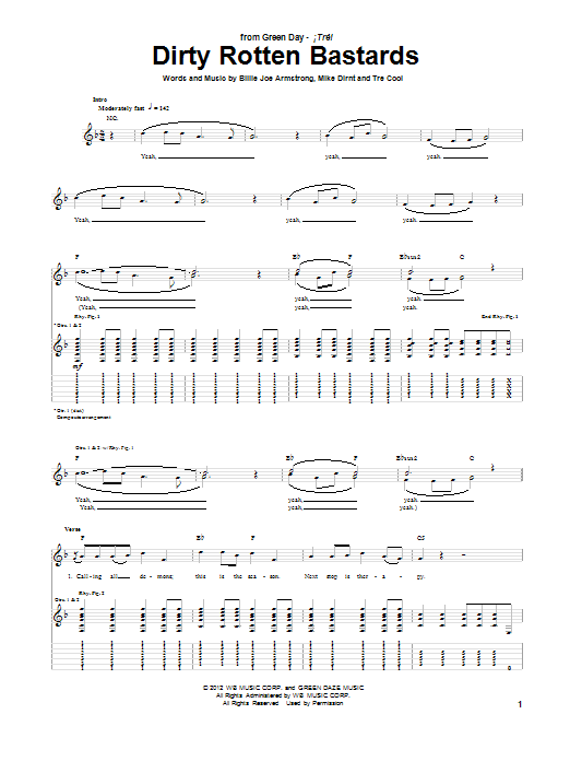 Green Day Dirty Rotten Bastards sheet music notes and chords. Download Printable PDF.