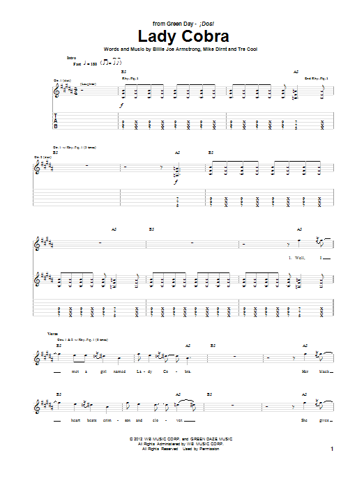 Green Day Lady Cobra sheet music notes and chords. Download Printable PDF.