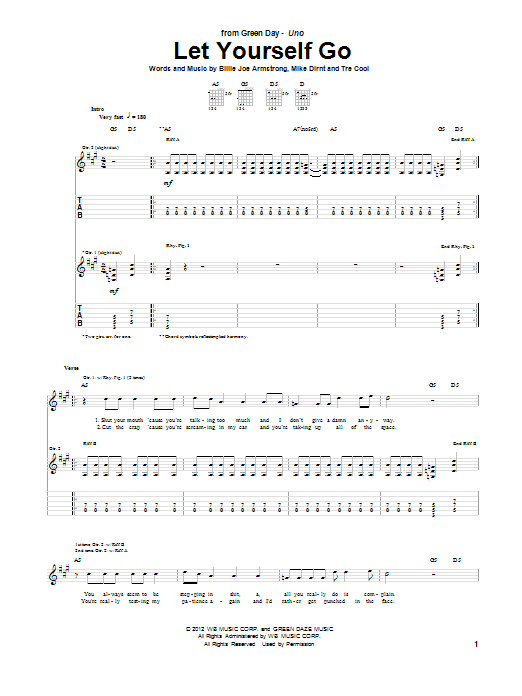 Green Day Let Yourself Go sheet music notes and chords. Download Printable PDF.