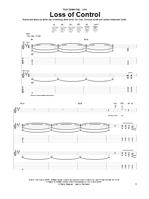 Green Day Loss Of Control sheet music notes and chords. Download Printable PDF.