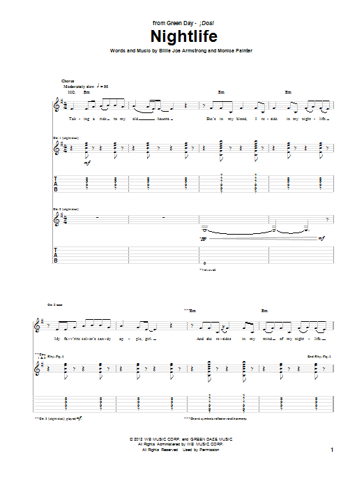 Green Day Nightlife sheet music notes and chords. Download Printable PDF.