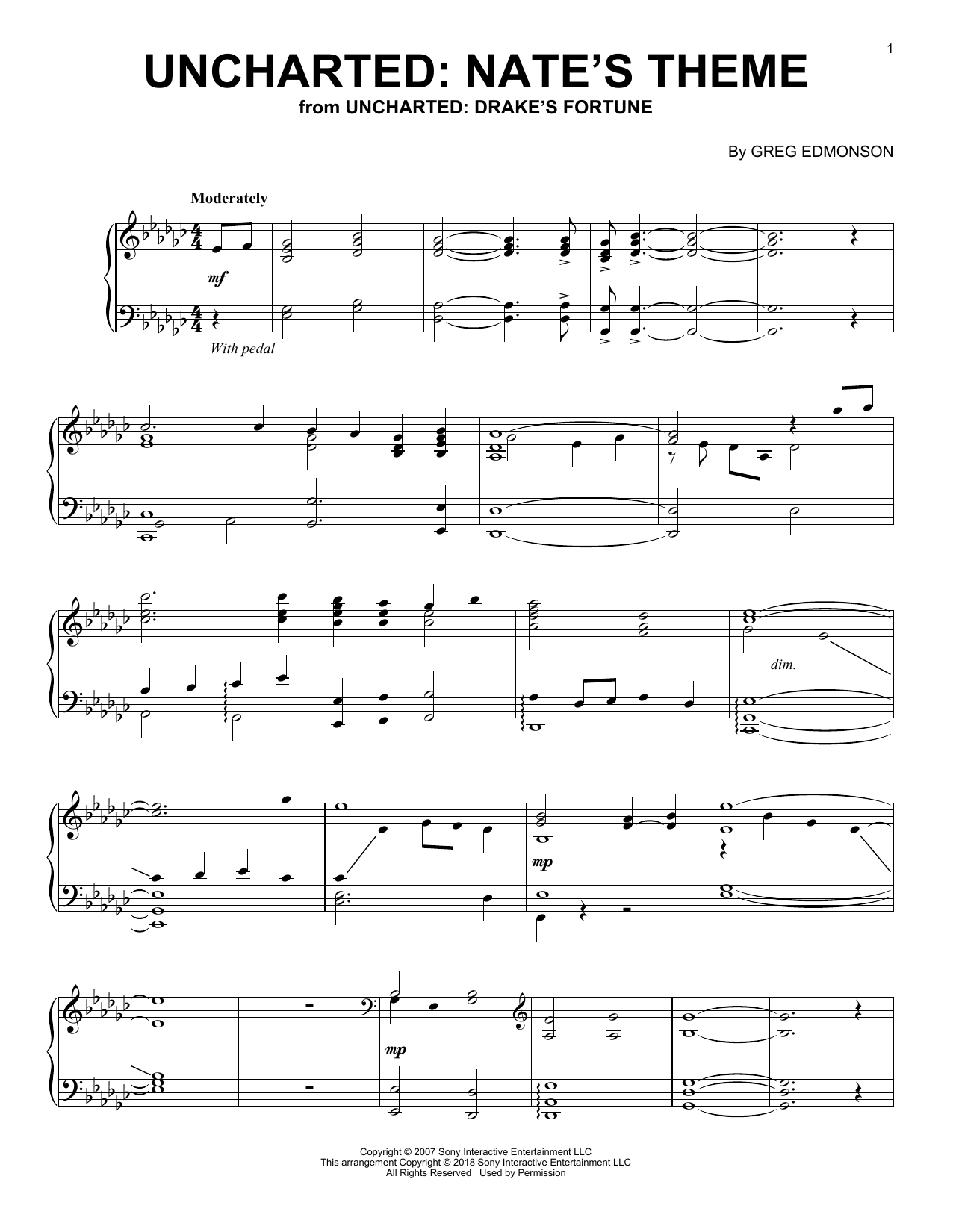 Greg Edmonson Uncharted: Nate's Theme (from Uncharted: Drake's Fortune) sheet music notes and chords. Download Printable PDF.