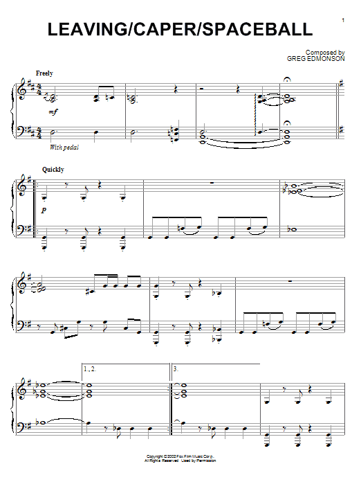 Learn to play Greg Edmonson Leaving/Caper/Spaceball sheet music for Piano Solo in minutes. Greg Edmonson Leaving/Caper/Spaceball sheet music notes and chords