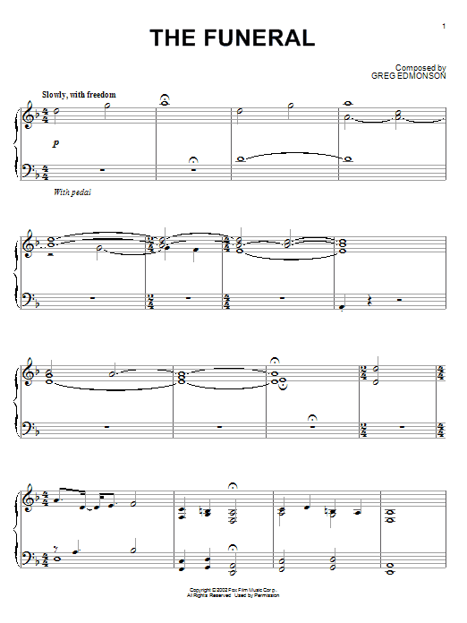 Learn to play Greg Edmonson The Funeral sheet music for Piano Solo in minutes. Greg Edmonson The Funeral sheet music notes and chords. Download Printable PDF.