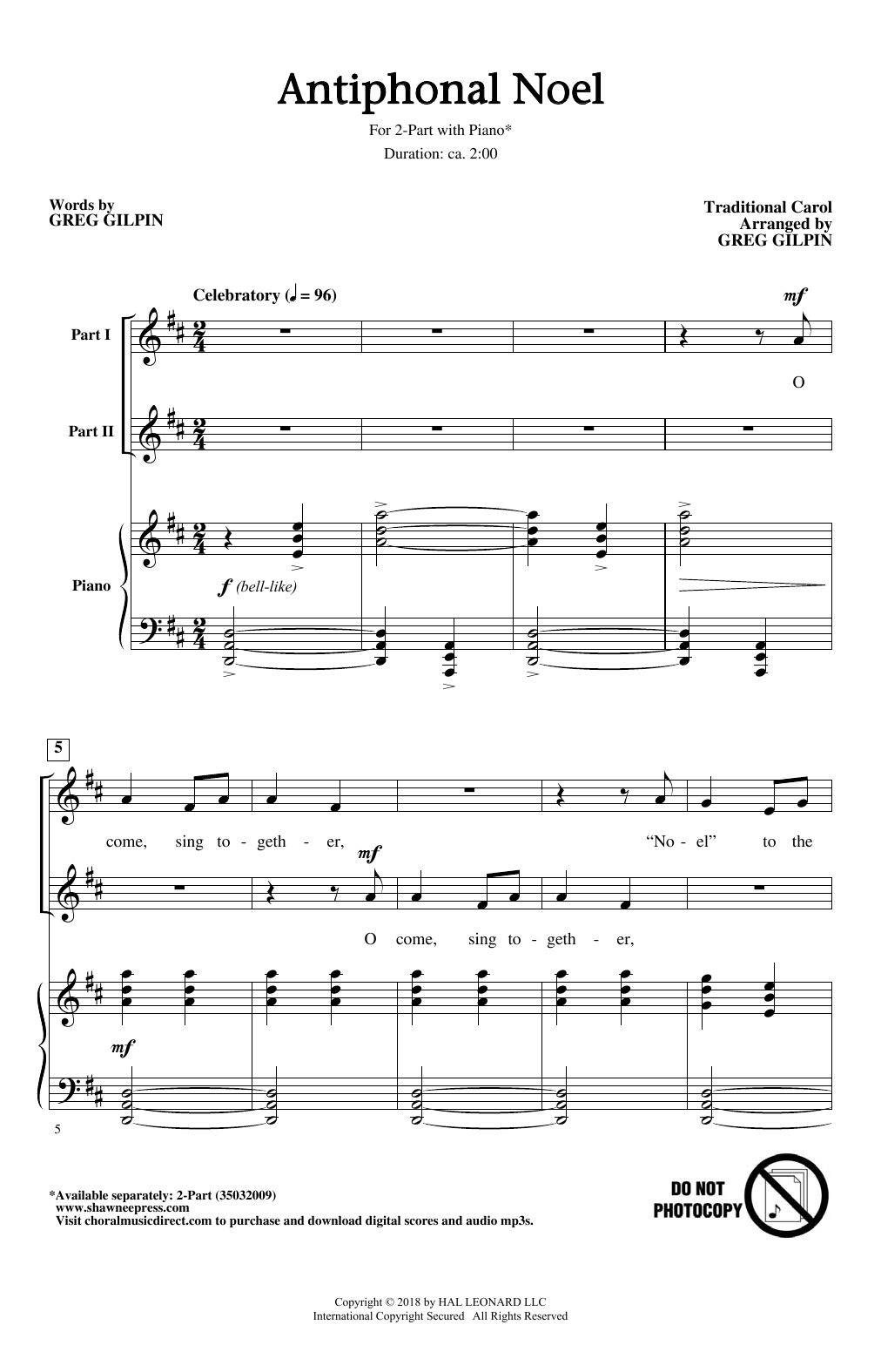 Learn to play Greg Gilpin Antiphonal Noel sheet music for 2-Part Choir in minutes. Greg Gilpin Antiphonal Noel sheet music notes and chords
