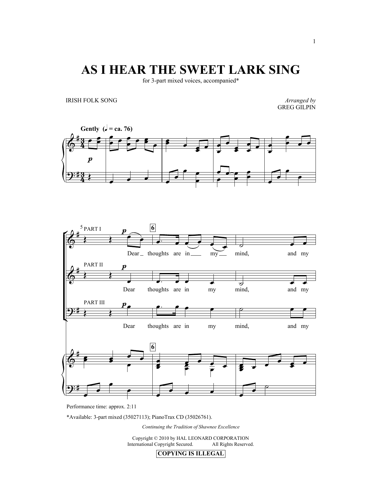 Learn to play Greg Gilpin As I Hear The Sweet Lark Sing sheet music for 3-Part Mixed Choir in minutes. Price: 3.9900$ Greg Gilpin As I Hear The Sweet Lark Sing sheet music notes and chords arranged for 3-Part Mixed Choir