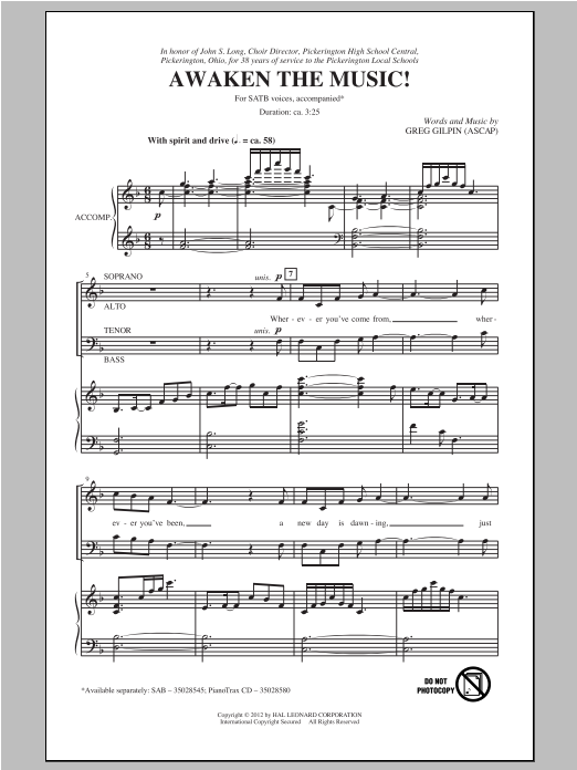 Greg Gilpin Awaken The Music sheet music notes and chords. Download Printable PDF.