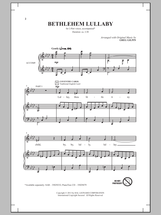 Greg Gilpin Bethlehem Lullaby sheet music notes and chords. Download Printable PDF.