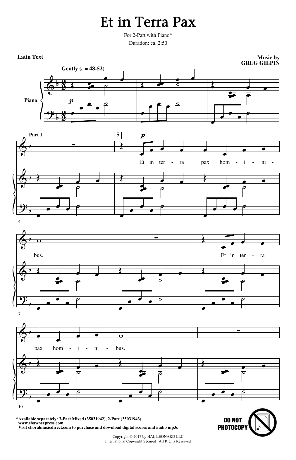 Learn to play Greg Gilpin Et In Terra Pax sheet music for 3-Part Mixed Choir in minutes. Price: 3.9900$ Greg Gilpin Et In Terra Pax sheet music notes and chords arranged for 3-Part Mixed Choir