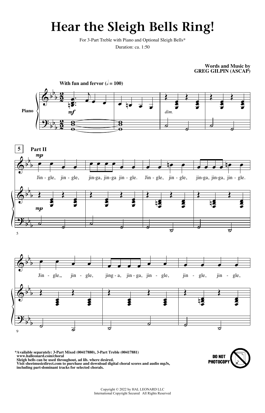Learn to play Greg Gilpin Hear the Sleigh Bells Ring! sheet music for 3-Part Mixed Choir in minutes. Price: 3.9900$ Greg Gilpin Hear the Sleigh Bells Ring! sheet music notes and chords arranged for 3-Part Mixed Choir