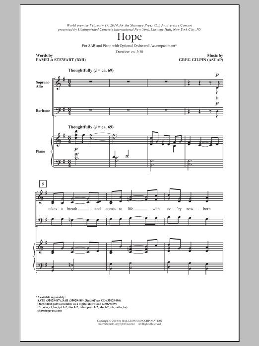 Greg Gilpin Hope sheet music notes and chords. Download Printable PDF.