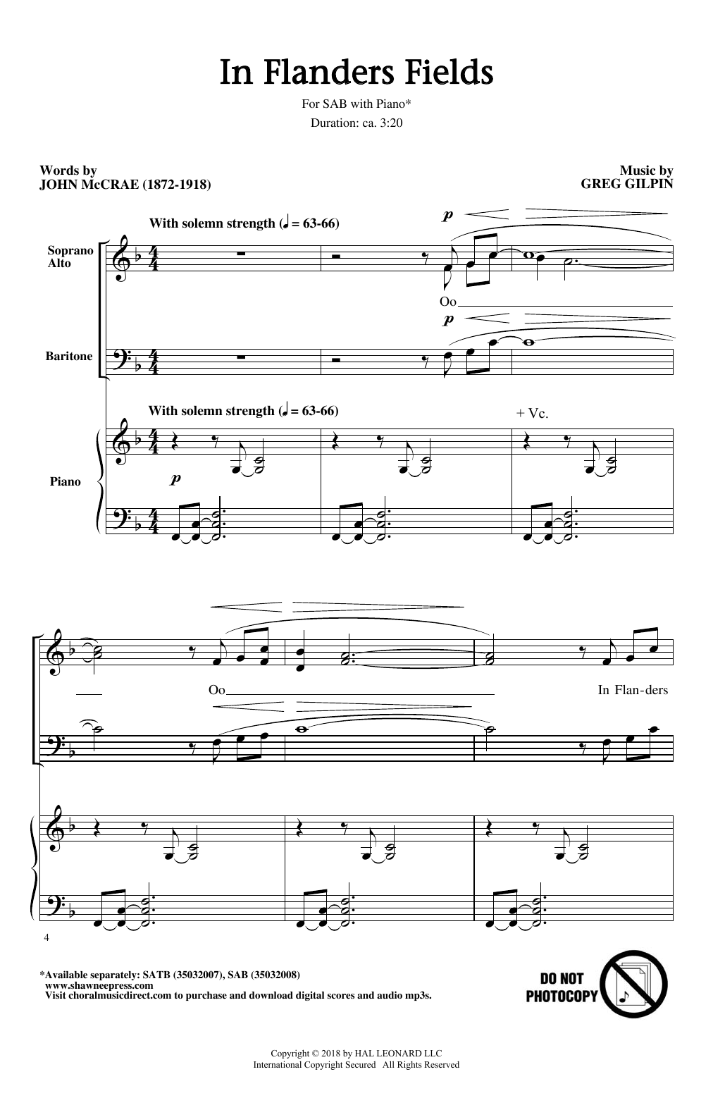 John McCrae In Flanders Fields (arr. Greg Gilpin) sheet music notes and chords. Download Printable PDF.