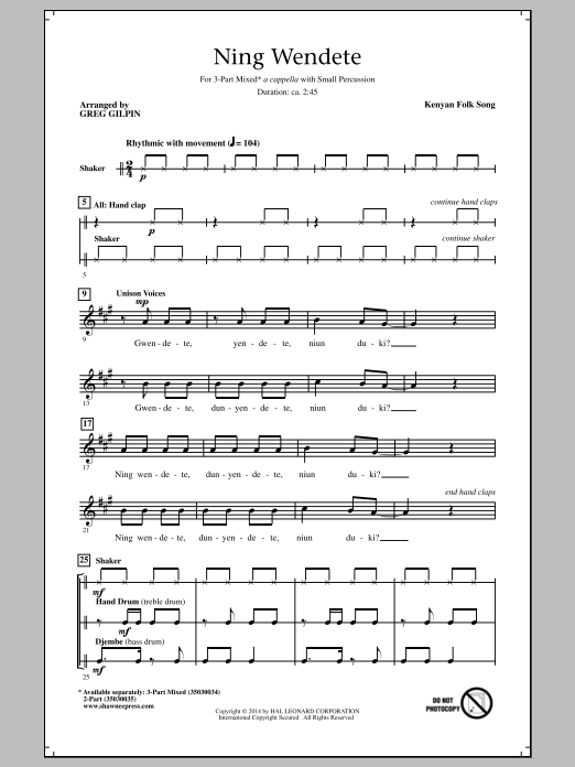 Greg Gilpin Ning Wendete sheet music notes and chords. Download Printable PDF.