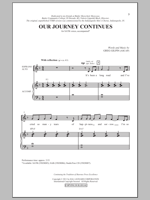 Greg Gilpin Our Journey Continues sheet music notes and chords. Download Printable PDF.