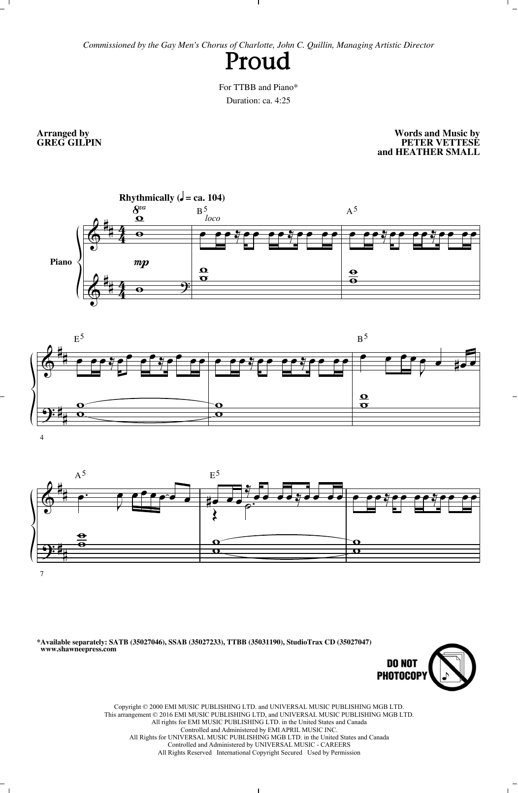 Learn to play Greg Gilpin Proud sheet music for TTBB Choir in minutes. Price: 3.9900$ Greg Gilpin Proud sheet music notes and chords arranged for TTBB Choir
